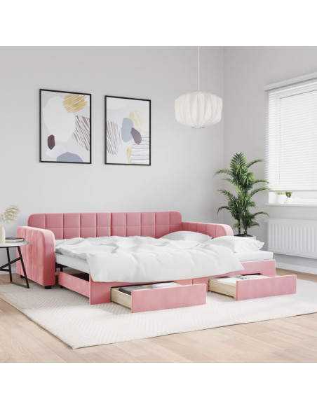 Divano Letto Estraibile con Cassetti Rosa 90x200 cm Velluto