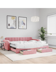 Divano Letto Estraibile con Cassetti Rosa 90x200 cm Velluto