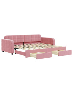 Divano Letto Estraibile con Cassetti Rosa 90x200 cm Velluto 2