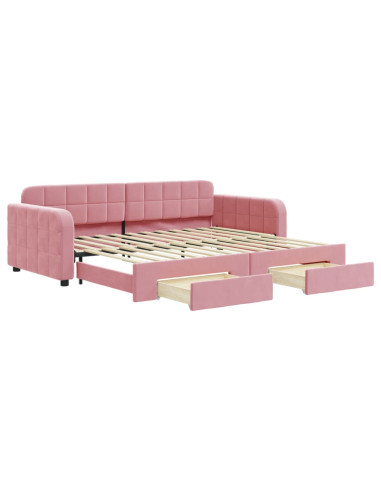 Divano Letto Estraibile con Cassetti Rosa 90x200 cm Velluto
