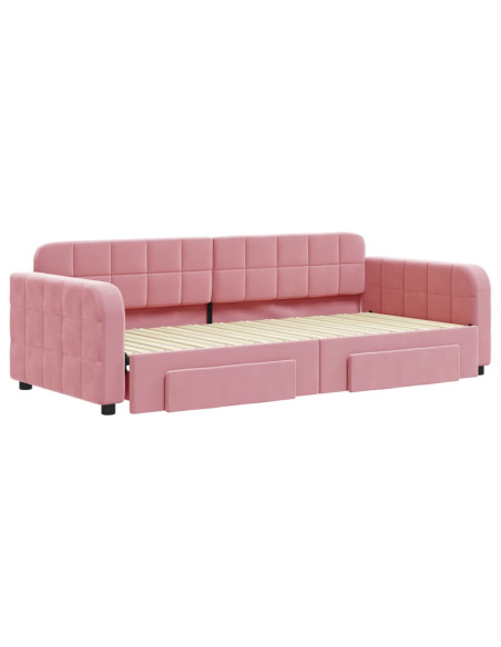 Divano Letto Estraibile con Cassetti Rosa 90x200 cm Velluto