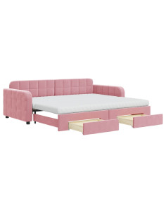 Divano Letto Estraibile con Cassetti Rosa 90x200 cm Velluto 2