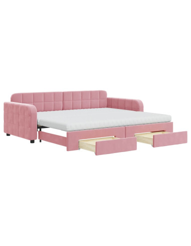 Divano Letto Estraibile con Cassetti Rosa 90x200 cm Velluto