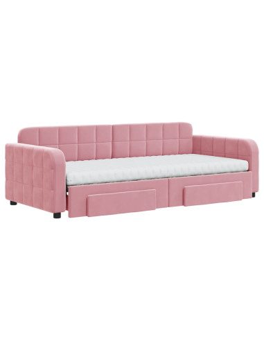 Divano Letto Estraibile con Cassetti Rosa 90x200 cm Velluto