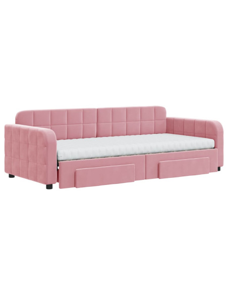 Divano Letto Estraibile con Cassetti Rosa 90x200 cm Velluto