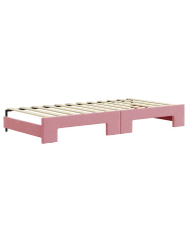 Divano Letto Estraibile con Cassetti Rosa 90x200 cm Velluto