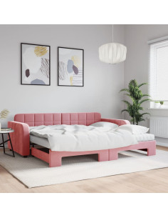 Divano Letto Estraibile con Materassi Rosa 90x200 cm Velluto