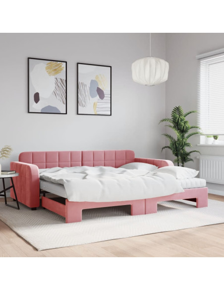 Divano Letto Estraibile con Materassi Rosa 90x200 cm Velluto