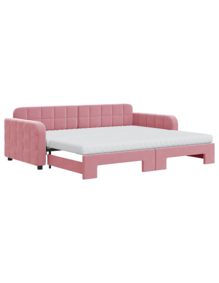 Divano Letto Estraibile con Materassi Rosa 90x200 cm Velluto