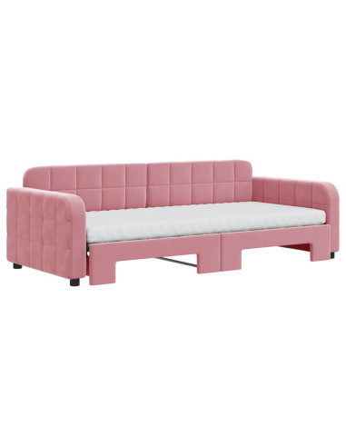 Divano Letto Estraibile con Materassi Rosa 90x200 cm Velluto