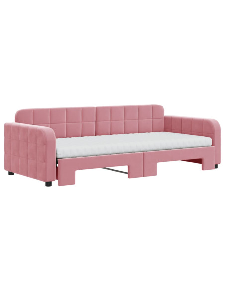 Divano Letto Estraibile con Materassi Rosa 90x200 cm Velluto