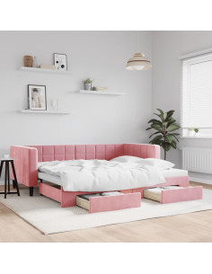 Divano Letto Estraibile con Cassetti Rosa 90x200 cm Velluto