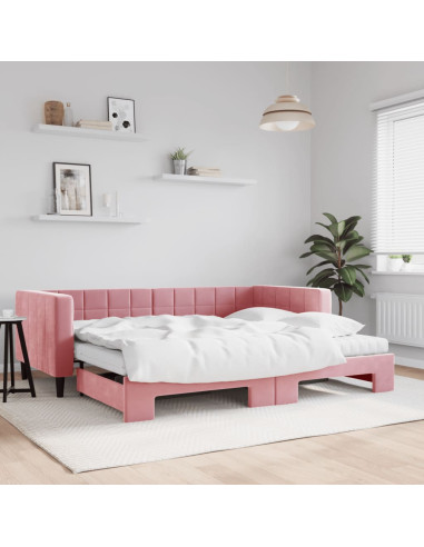 Divano Letto Estraibile con Materassi Rosa 90x200 cm Velluto