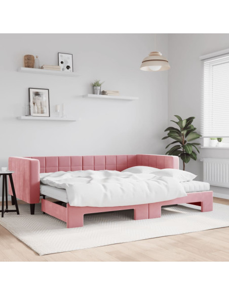 Divano Letto Estraibile con Materassi Rosa 90x200 cm Velluto