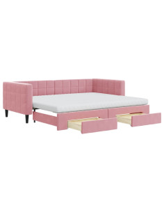 Divano Letto Estraibile con Cassetti Rosa 90x200 cm Velluto 2