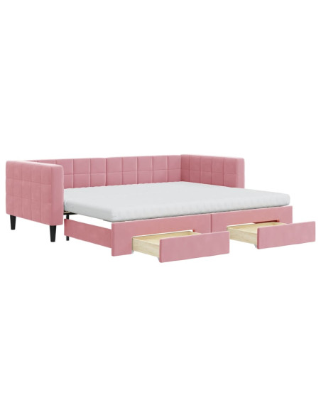 Divano Letto Estraibile con Cassetti Rosa 90x200 cm Velluto