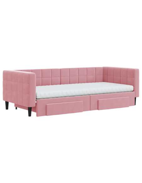 Divano Letto Estraibile con Cassetti Rosa 90x200 cm Velluto
