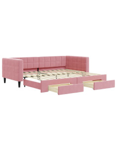 Divano Letto Estraibile con Cassetti Rosa 90x200 cm Velluto 2