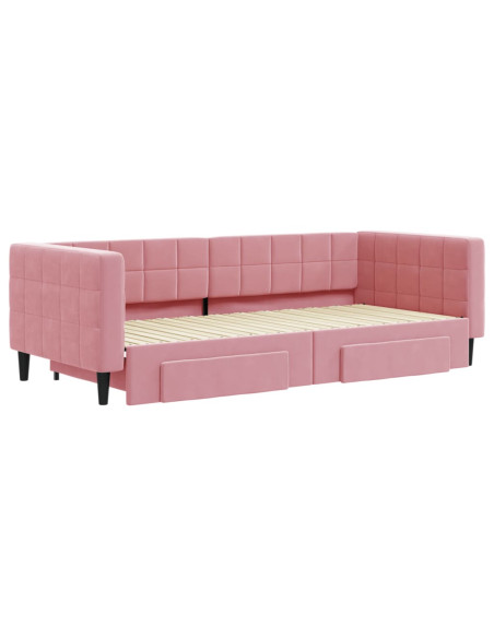 Divano Letto Estraibile con Cassetti Rosa 90x200 cm Velluto