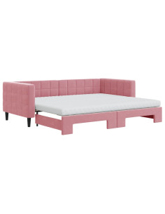 Divano Letto Estraibile con Materassi Rosa 90x200 cm Velluto 2