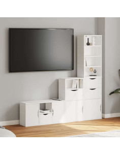 Mobile TV 4 pz con Contenitore ODDA Bianco in Legno di Pino