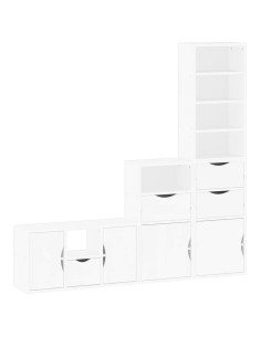 Mobile TV 4 pz con Contenitore ODDA Bianco in Legno di Pino 2