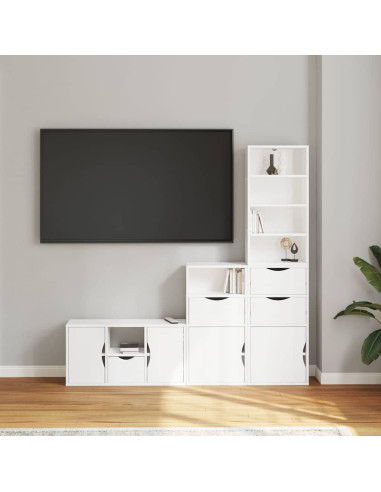 Mobile TV 4 pz con Contenitore ODDA Bianco in Legno di Pino