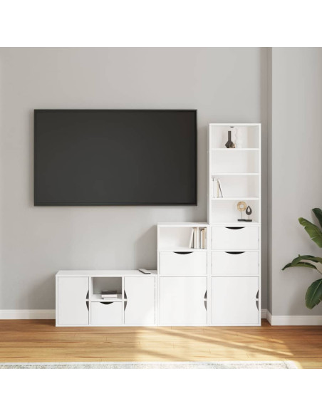 Mobile TV 4 pz con Contenitore ODDA Bianco in Legno di Pino