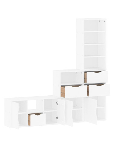 Mobile TV 4 pz con Contenitore ODDA Bianco in Legno di Pino