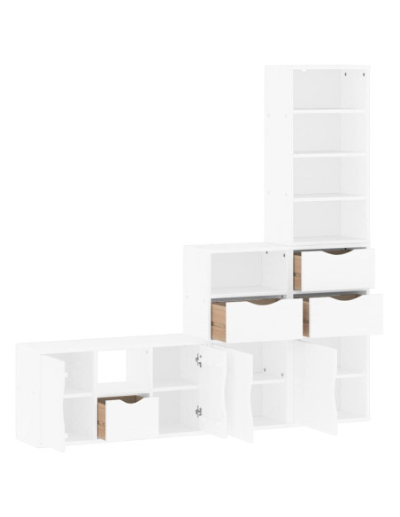 Mobile TV 4 pz con Contenitore ODDA Bianco in Legno di Pino