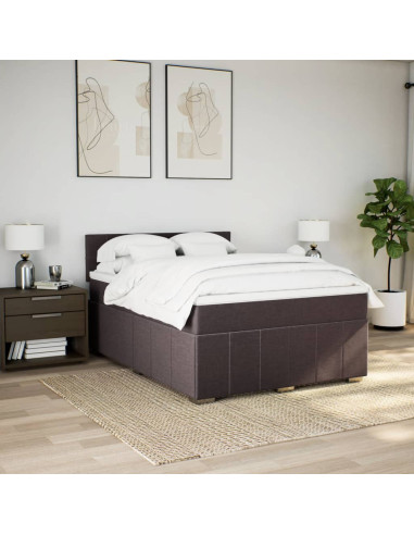 Giroletto a Molle con Materasso Marrone Scuro 160x200cm Tessuto