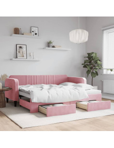 Divano Letto Estraibile con Cassetti Rosa 90x200 cm Velluto