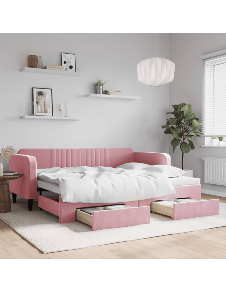 Divano Letto Estraibile con Cassetti Rosa 90x200 cm Velluto