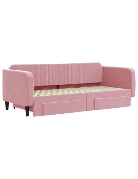 Divano Letto Estraibile con Cassetti Rosa 90x200 cm Velluto