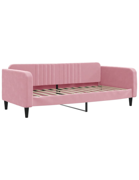 Divano Letto Estraibile con Cassetti Rosa 90x200 cm Velluto