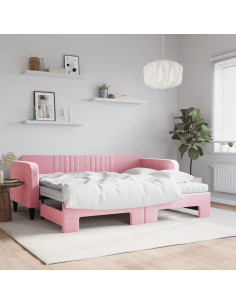 Divano Letto Estraibile con Materassi Rosa 90x200 cm Velluto