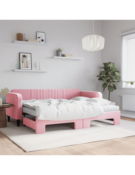Divano Letto Estraibile con Materassi Rosa 90x200 cm Velluto