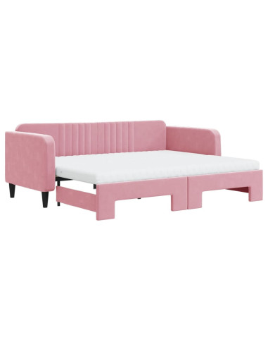 Divano Letto Estraibile con Materassi Rosa 90x200 cm Velluto