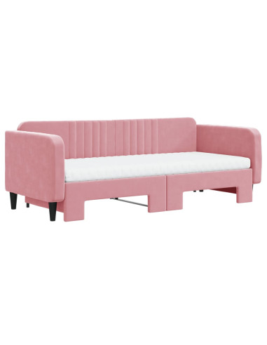 Divano Letto Estraibile con Materassi Rosa 90x200 cm Velluto