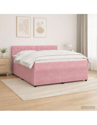 Letto box spring con materasso Rosa 140 x 190 cm Velluto