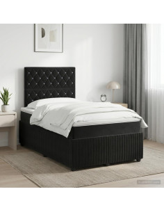 Letto box spring con materasso Nero 120 x 190 cm Velluto