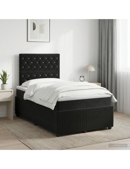 Letto box spring con materasso Nero 120 x 190 cm Velluto