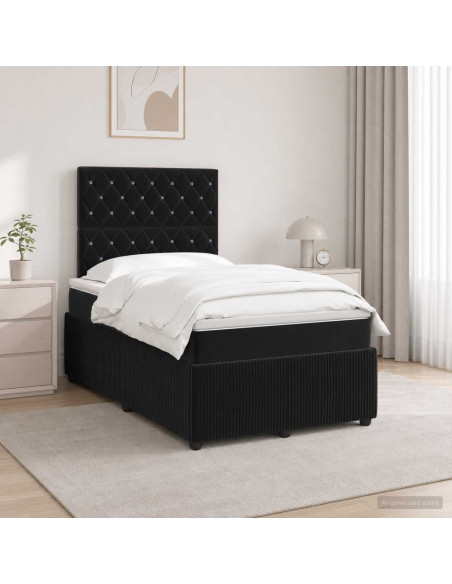 Letto Box Spring LED con Materasso Nero 120 x 190 cm Velluto