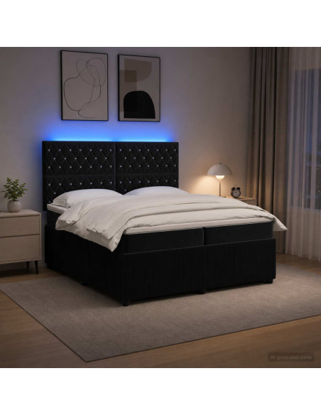 Letto Box Spring LED con Materasso Nero 200 x 200 cm Velluto