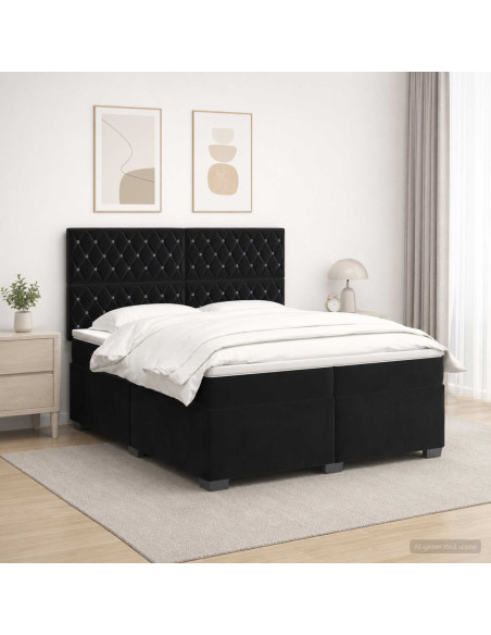 Letto box spring con materasso Nero 200 x 200 cm Velluto