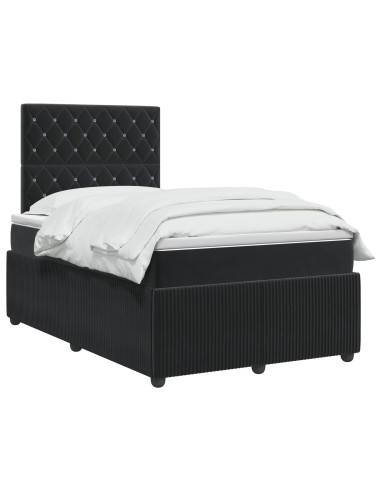 Letto Box Spring LED con Materasso Nero 120 x 190 cm Velluto