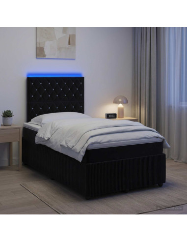 Letto Box Spring LED con Materasso Nero 120 x 190 cm Velluto