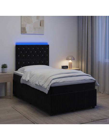 Letto Box Spring LED con Materasso Nero 120 x 190 cm Velluto