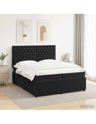 Letto Box Spring LED con Materasso Nero 200 x 200 cm Velluto