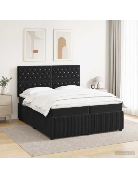Letto Box Spring LED con Materasso Nero 200 x 200 cm Velluto
